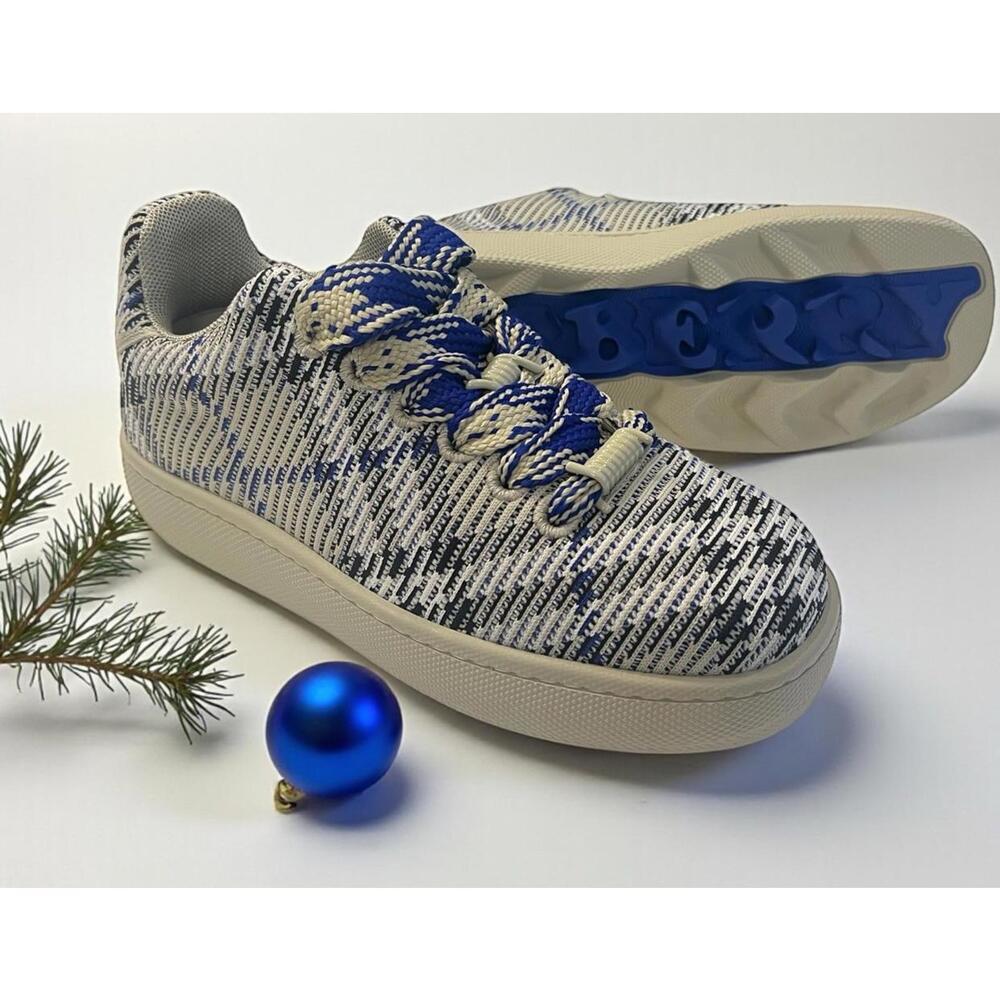 $890 Burberry Knit Box Sneakers Men Lichen Ip Check Size 8 /41